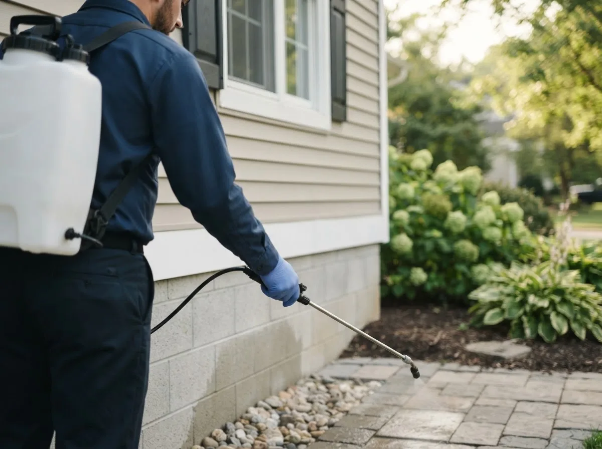 Pest control technician inspecting a home in High View, WV
